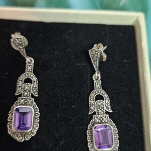 Elegant Vintage  Silver and Amethyst  Drop Earrings